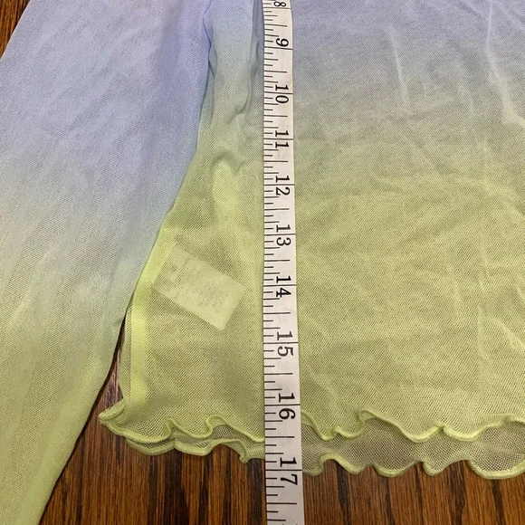 Aerie Mesh Long Sleeved Crop Top Purple Blue Yellow Ombré Womens Large NWT - Picture 3 of 7